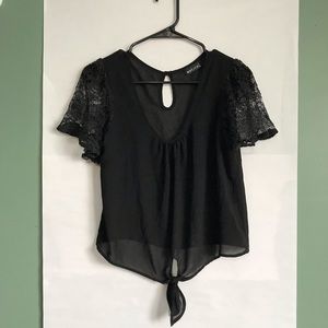 Sheer black flowy top, embroidered lace. Like new!
